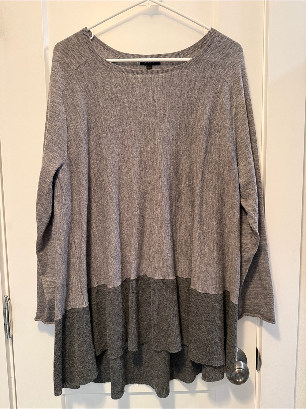 Eileen Fisher Women's Gray Italian Merino Wool Asymmetric Hem Hi Lo Tunic